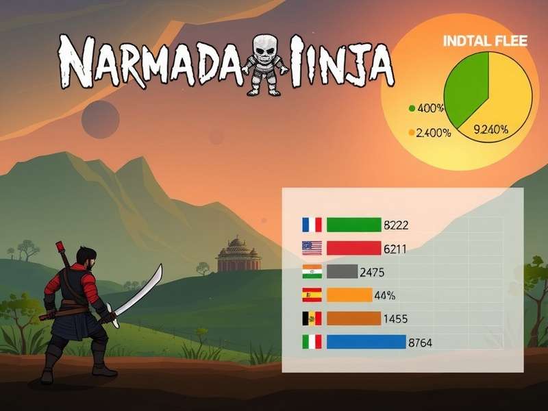 Narmada Ninja gameplay screenshot showing character in Indian landscape